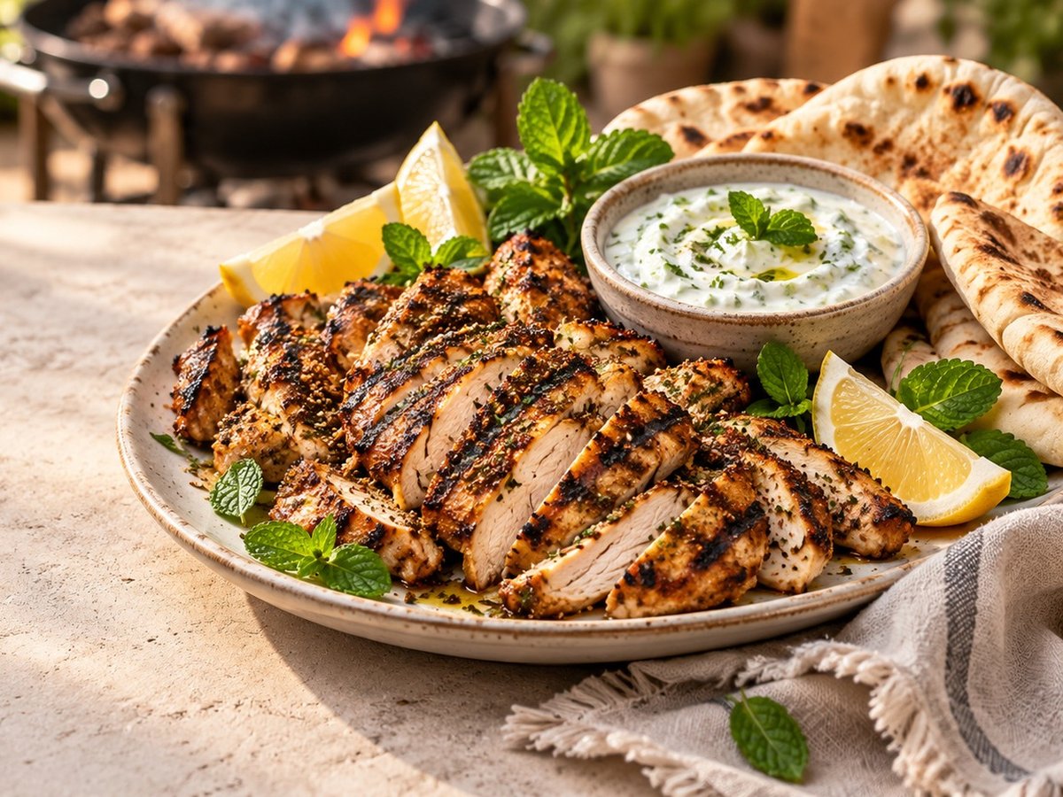 Barbecued chicken in yoghurt marinade