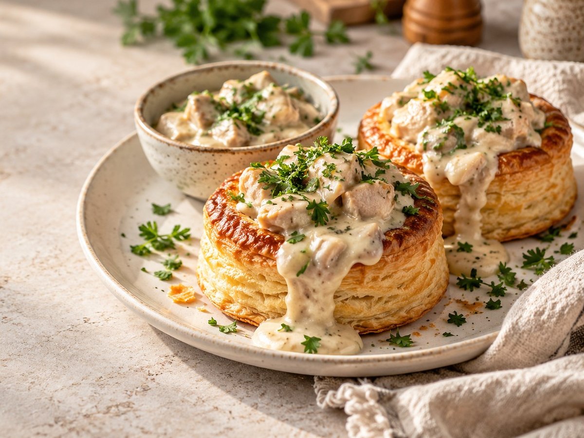 Puff pastry vol-au-vents with chicken ragout