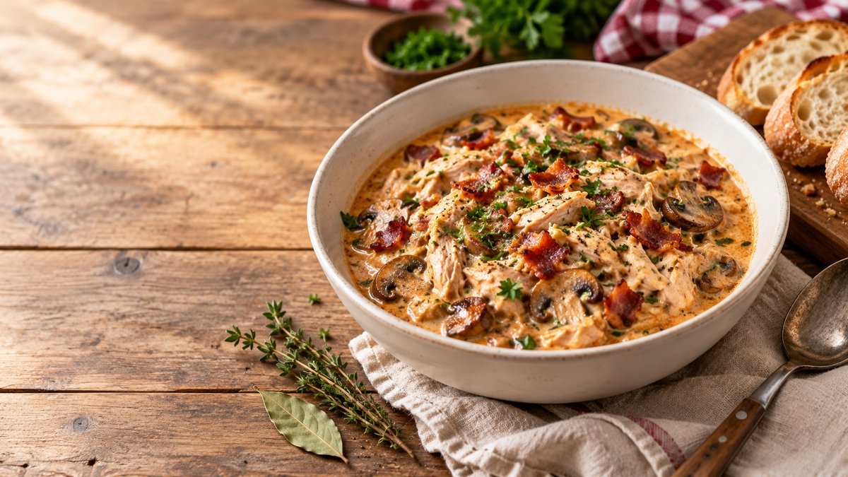 Ragout van kipfilet met champignons en spekjes